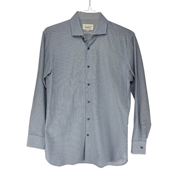 TED BAKER Gingham Blue White Bottom Down up Buisness Casual Dress Shirt sz 15.5 - Picture 1 of 8